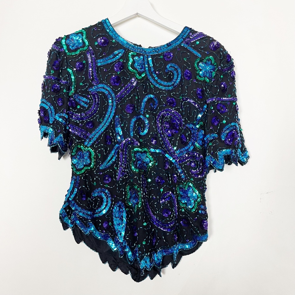 Lawrence Kazar Top Size PM Petite Medium Beaded Sequin Vintage RARE!!!